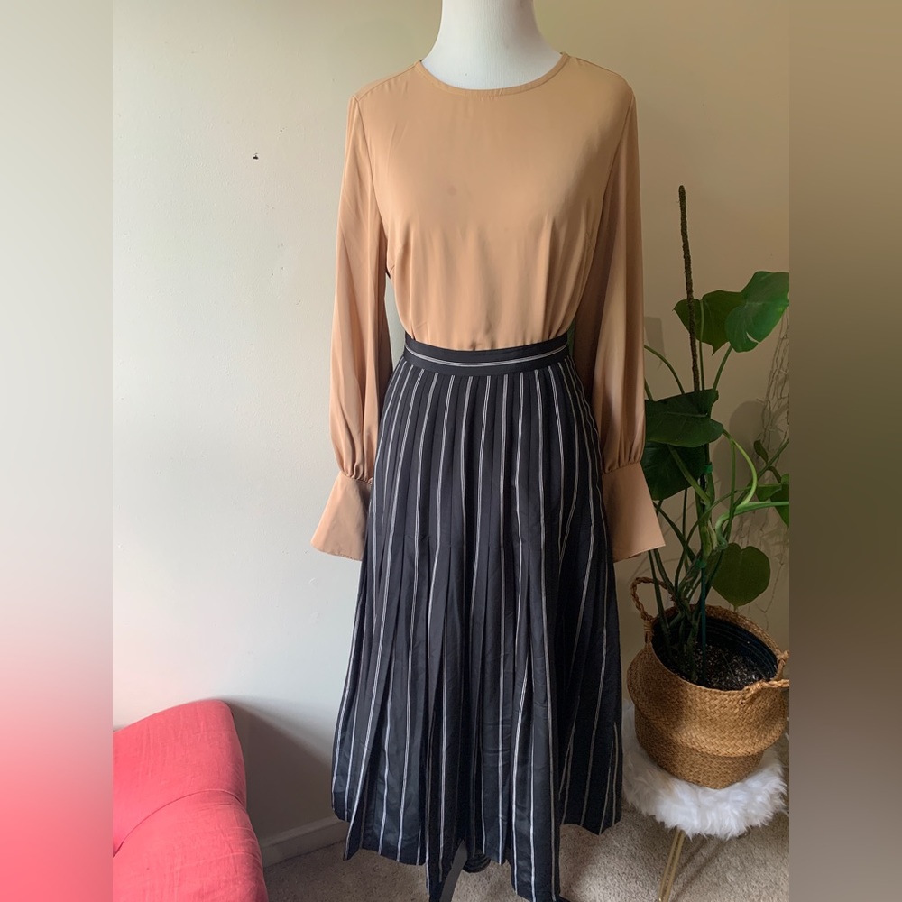 Striped Pleated Maxi Skirt